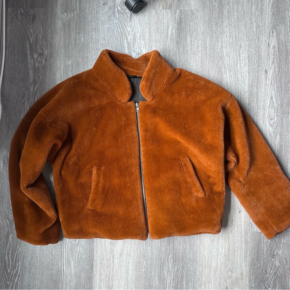Rust Brown Faux Fur Zip-Up Jacket